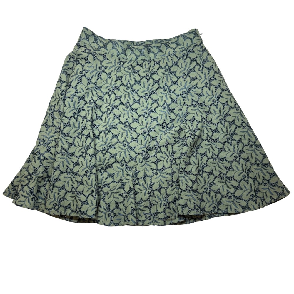 Ann Taylor A-Line Skirt Green Floral Embroidered Size 0 Petite 0P Skater‎ Boho